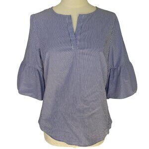 Adrienne Vittadini Nautical Striped Shirt Bell Sleeve Coastal Grandma Office-M